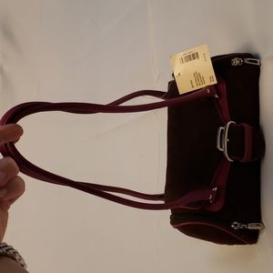 Cole Haan Mini Brown Suede with Fuscia Trim Silver Hardware Handbag